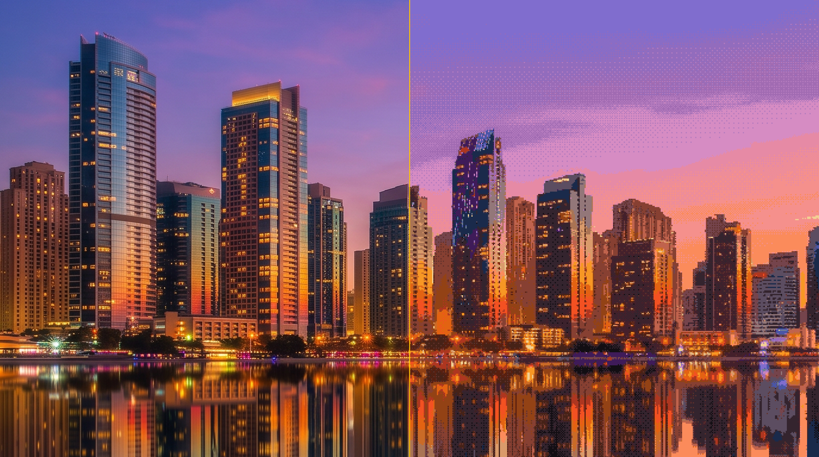 Realistic environment flattened into game-style pixel art