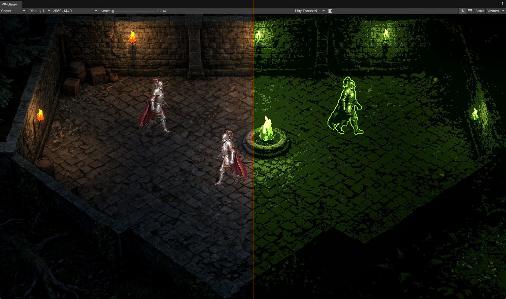 The same scene before and after converting every asset in it, layout unchanged