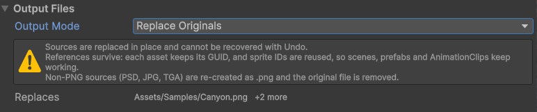 Replace Originals states exactly what it will do before you press Convert.